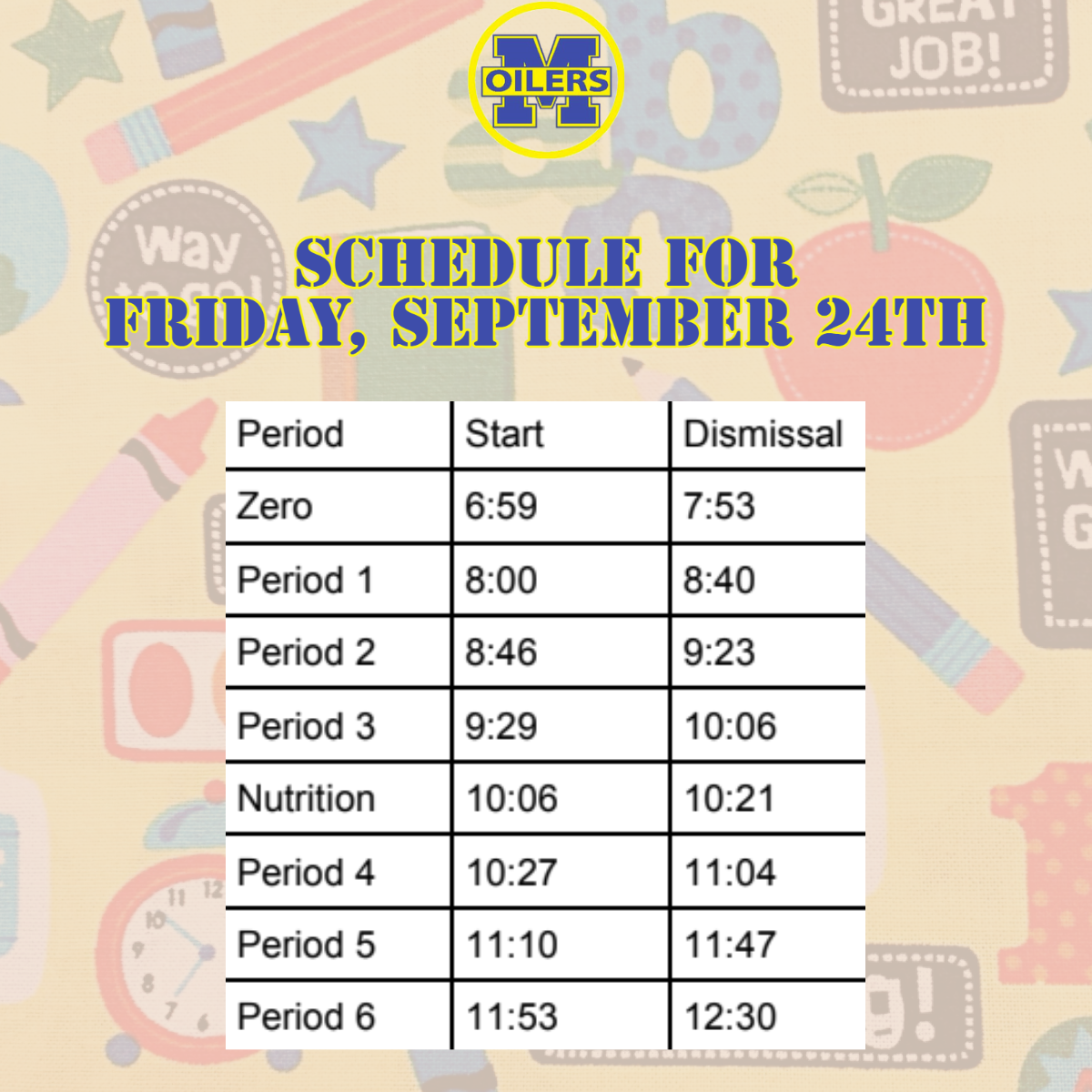 Schedule for 9/24/21